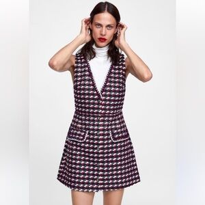ZARA | TWEED BUTTON FRONT TEXTURED WEAVE MINI DOUBLE BREASTED VEST DRESS SMALL